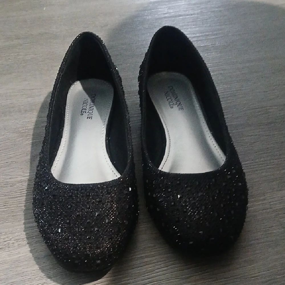 Dominique Nicole Black Sparkle Ballet Flats Sz 9.5W  these are wide EUC